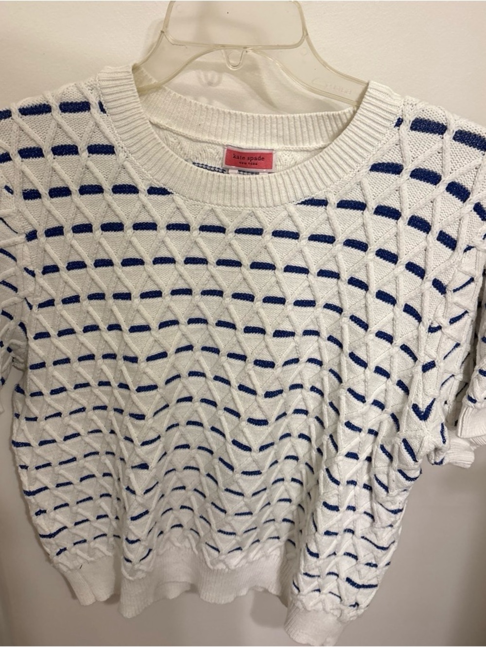 kate spade White Sweater with Navy Grid Texture